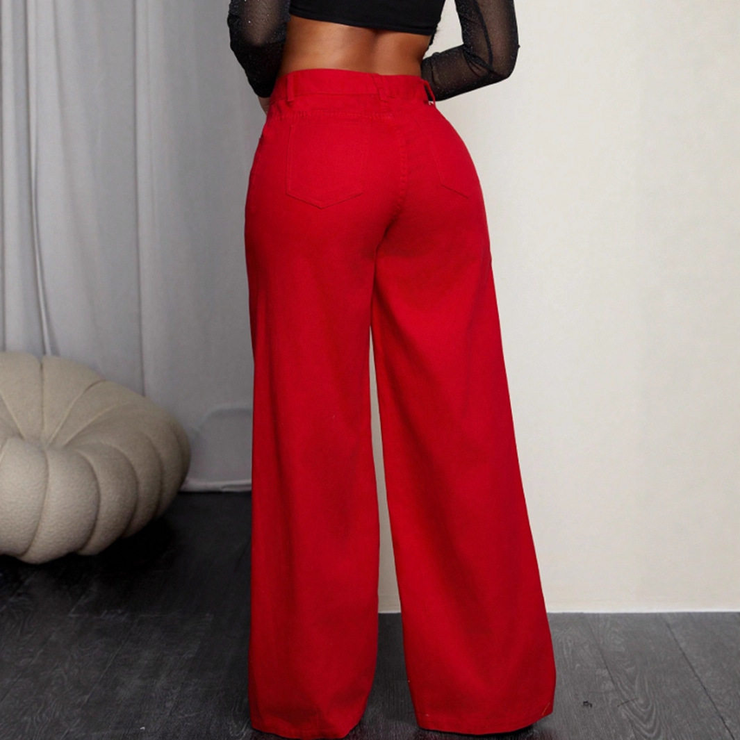 High Waisted Loose Fit Denim Trousers Casual Style Comfortable Fabric Versatile for Everyday Wear Wholesale Available