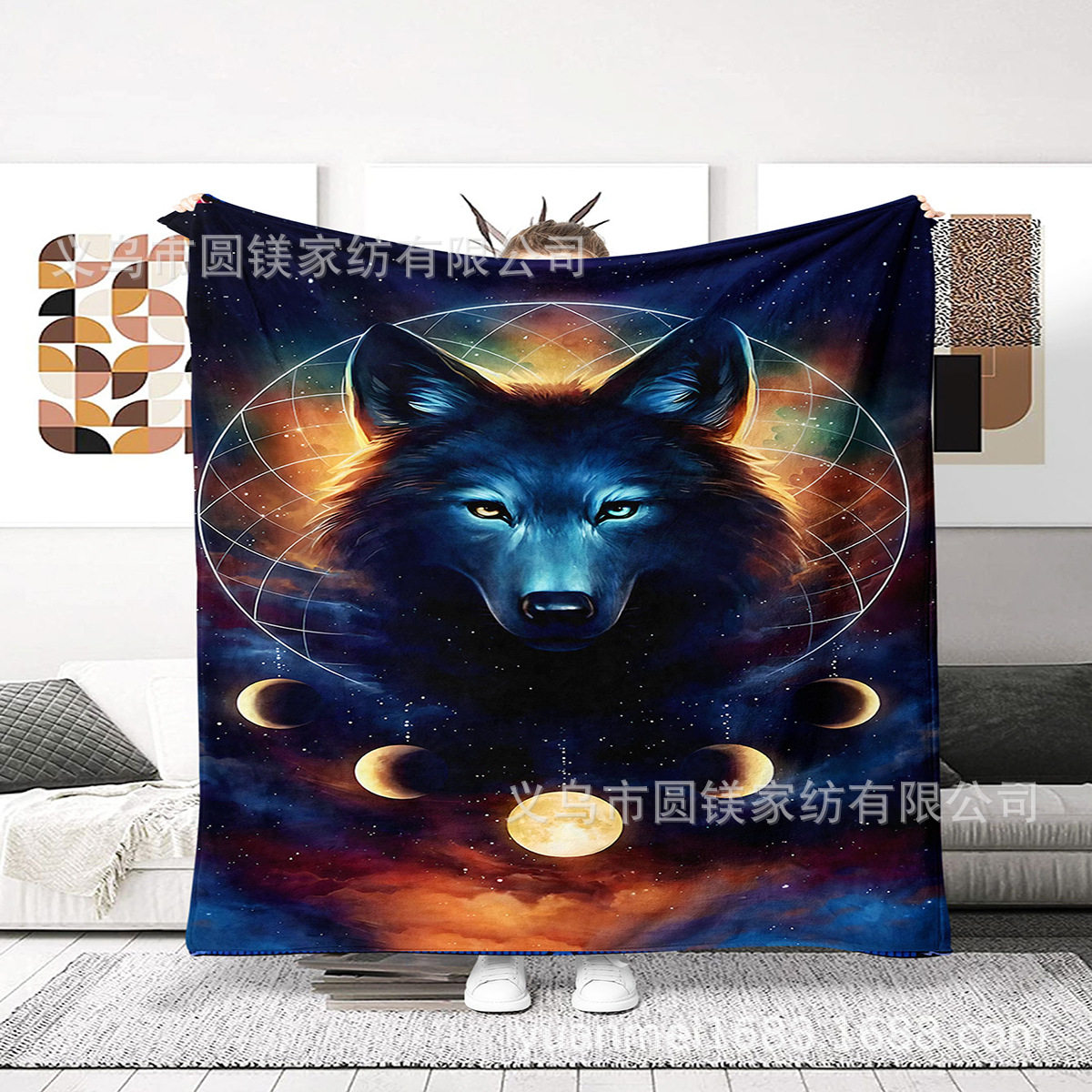 1 x Vintage Country Style Blanket, Animal Dog Digital Print Flannel Soft Comfortable Blanket