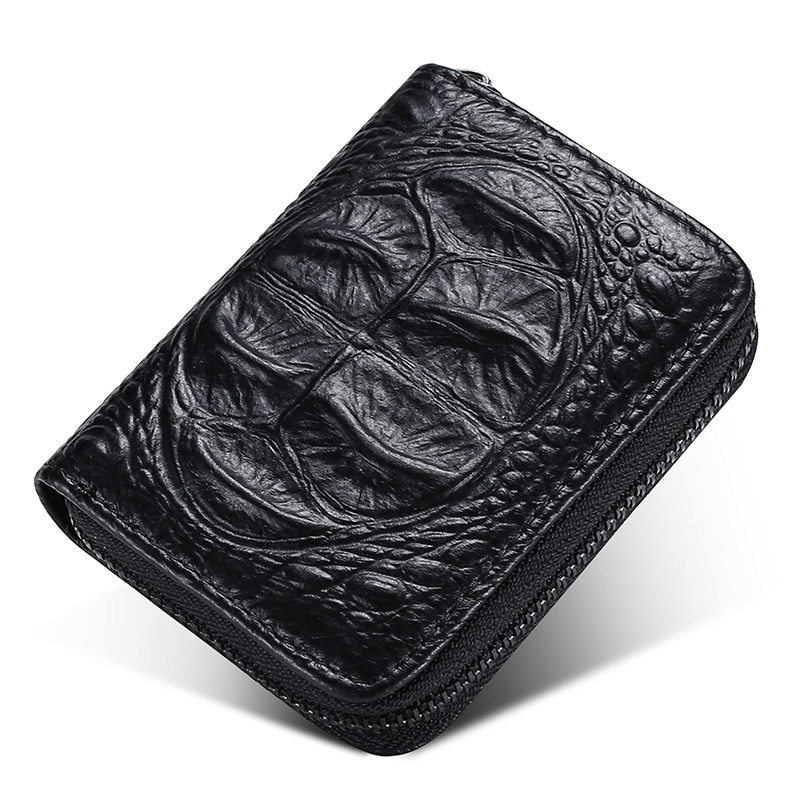 Top Layer Cowhide Organ Card Holder Crocodile Pattern Women's Card Holder Men's Card Bag Multifunctional Zipper Small Wallet Anti-Magnetic