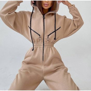 Cross-Border Hot Sale 2022 Amazon Ebay Sports and Leisure Women's Zipper Decorated Hooded Jumpsuit One-Piece Suit