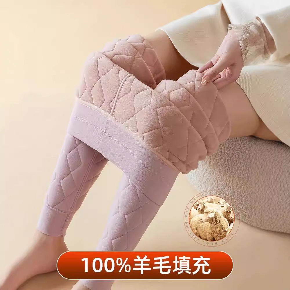 100%羊毛保暖裤女高腰内穿秋裤冬季加绒加厚打底裤东北特厚棉裤