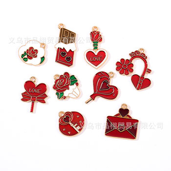 Alloy drop oil red series love new jewelry accessories DIY Valentine's Day earrings pendant handmade