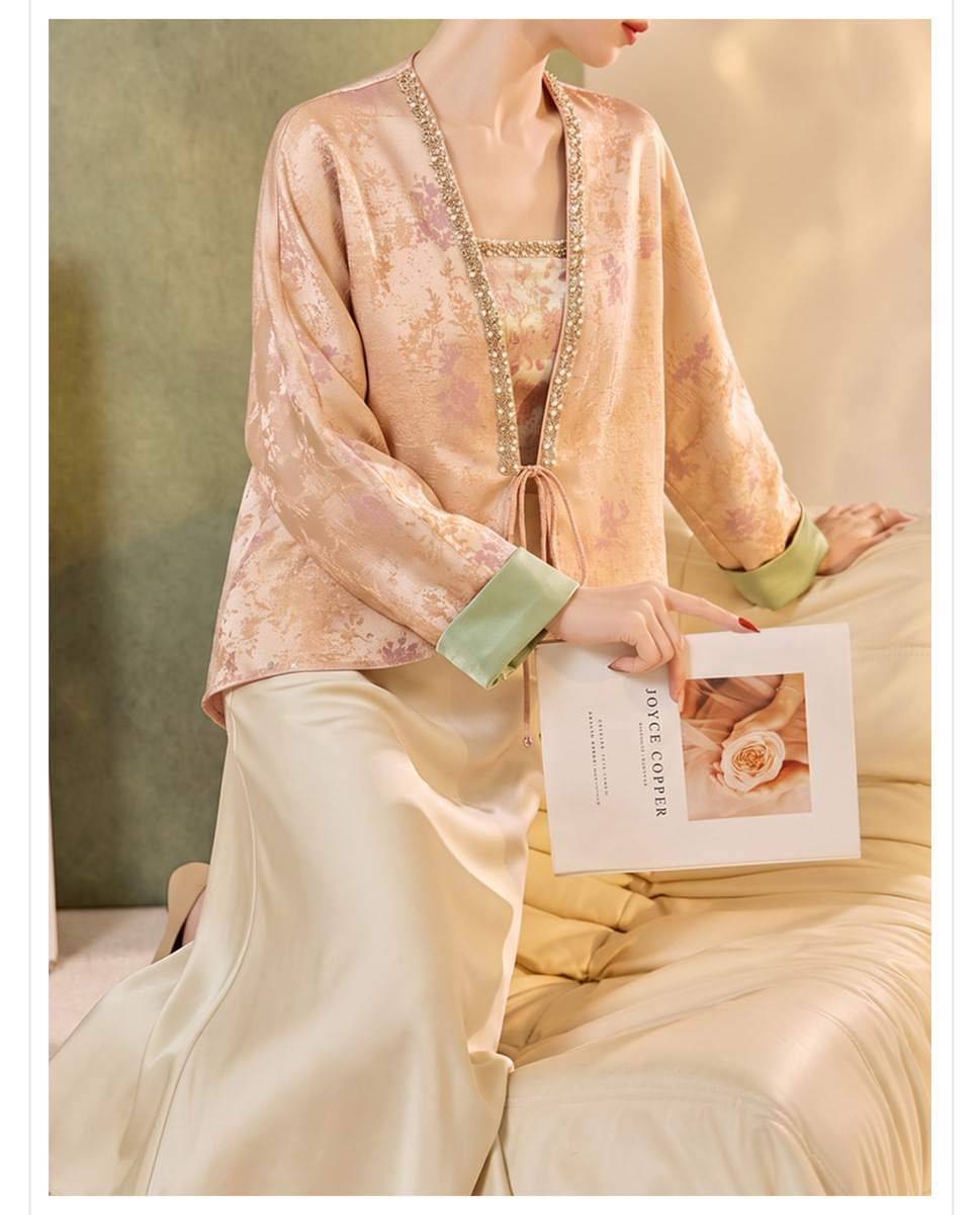 Bộ đầm nữ hai mảnh áo khoác cardigan dài tay buộc dây kèm váy hai dây dáng đuôi cá — Áo khoác (giao hàng trong 7 ngày), Váy hai dây (giao hàng trong 7 ngày), Bộ sản phẩm (giao hàng trong 7 ngày)