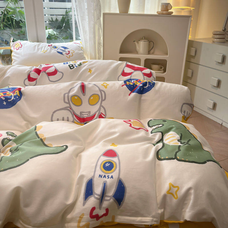 ins style fresh washed cotton four-piece quilt cover bed sheet double student dormitory three-piece set 4 brushed quilt cover