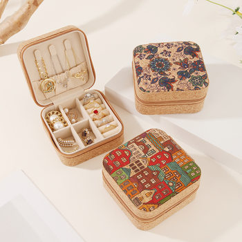2025 New Model High-Grade Cork Bark Portable Jewelry Box Travel Earring Ring Necklace Storage Box