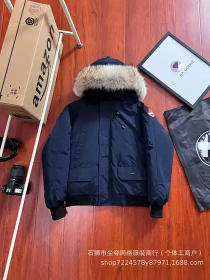 New Foreign Trade Model, Same Style as Canada Goose, Hooded Thick Cotton Jacket for Men, Trendy Brand, Warm Parka Coat with Fur Collar, Cross-Border Foreign Trade Style