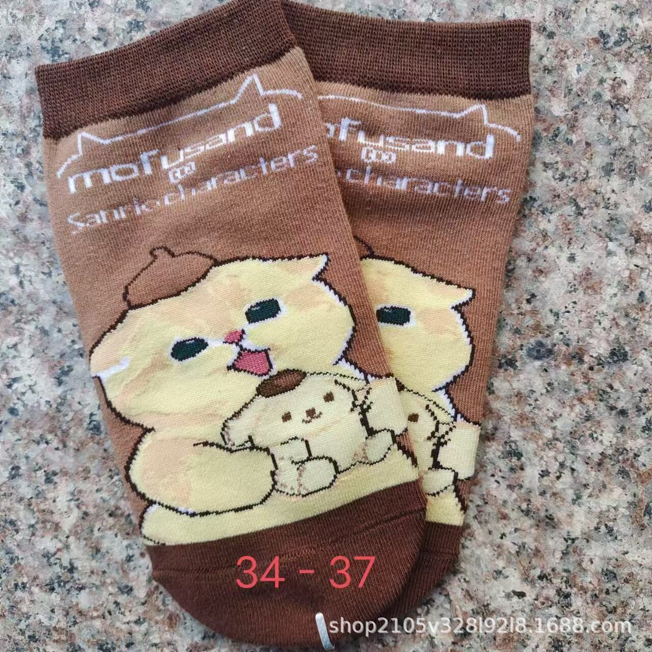 日单mofusand鲨鱼猫库存炸虾猫系列外贸出口女卡通棉袜短袜可爱袜