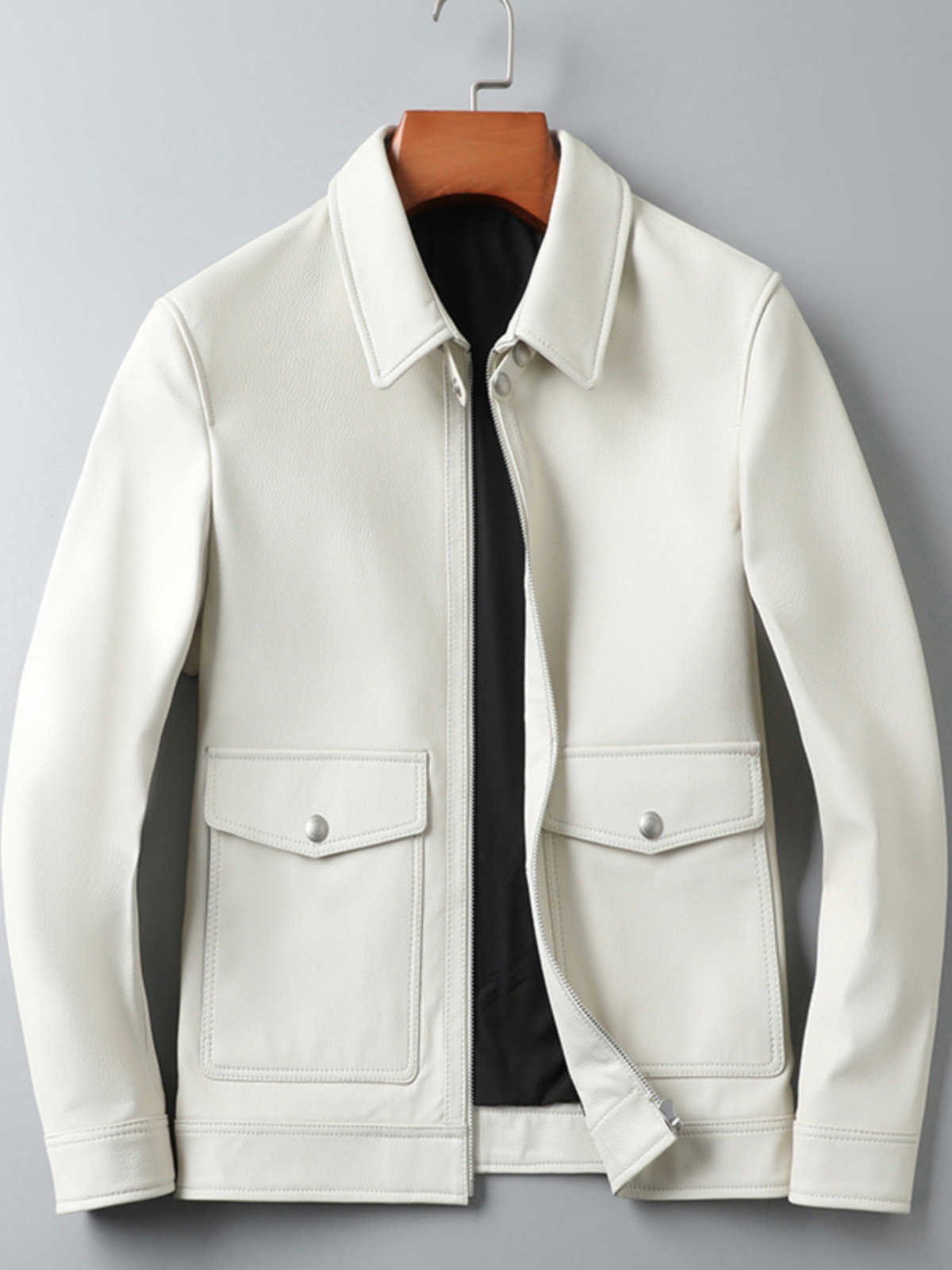 Áo Da Nam Chất Liệu Da Bò Kín Cổ Hàng Mùa Xuân Thu Đông