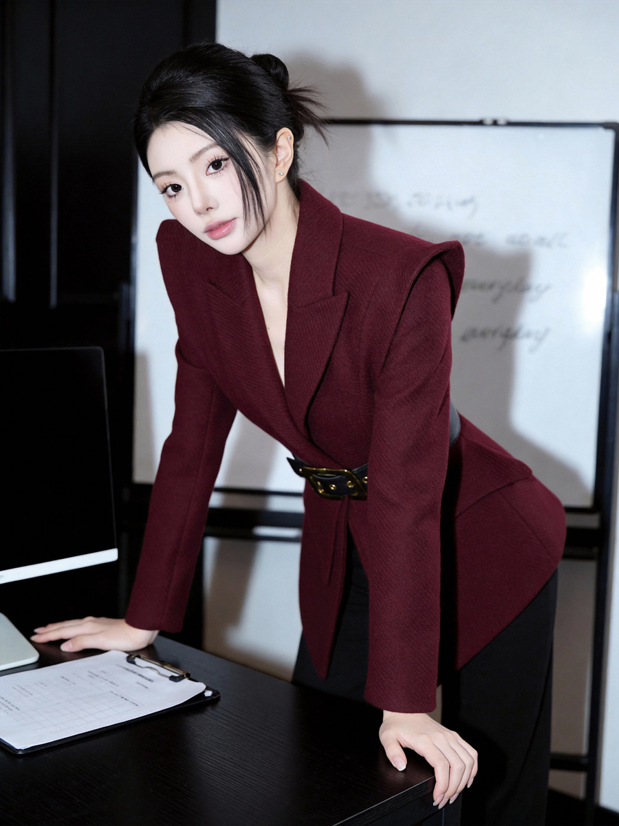 Áo vest nữ công sở dáng ôm thiết kế thanh lịch dày dặn tôn dáng — Màu đỏ rượu