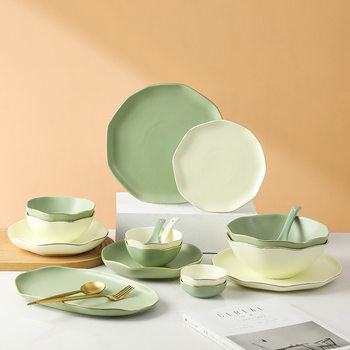 Dishes and Dishes Household ins Style Light Luxury Nordic Phnom Penh Ceramic Bowl Rice Bowl Soup Bowl Plate Tableware Set Wholesale