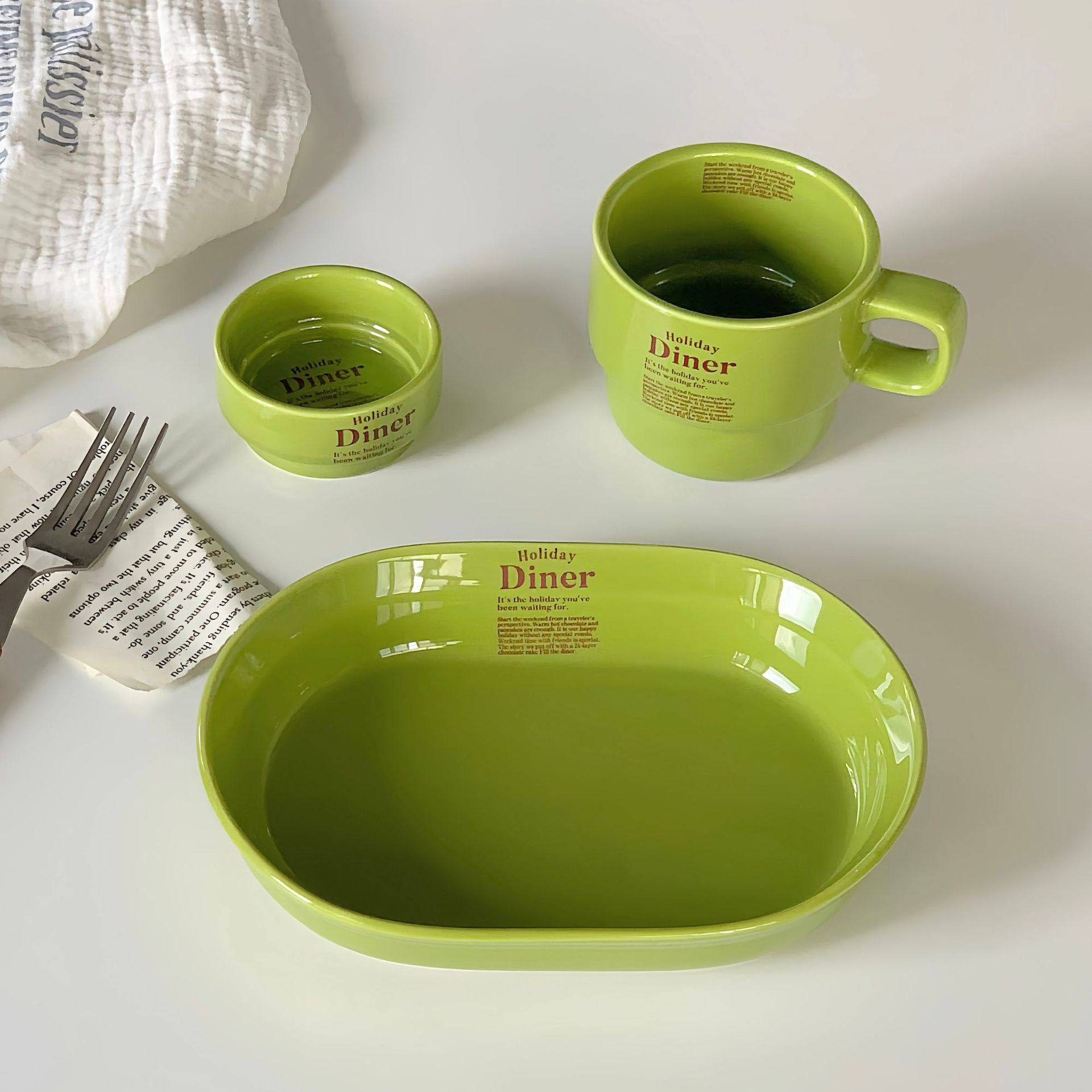 Korean Style Ceramic Tableware Household Dishes and Dish Ins High Color Value Salad Plate Internet Popular Breakfast Plate Cake Dessert Plate