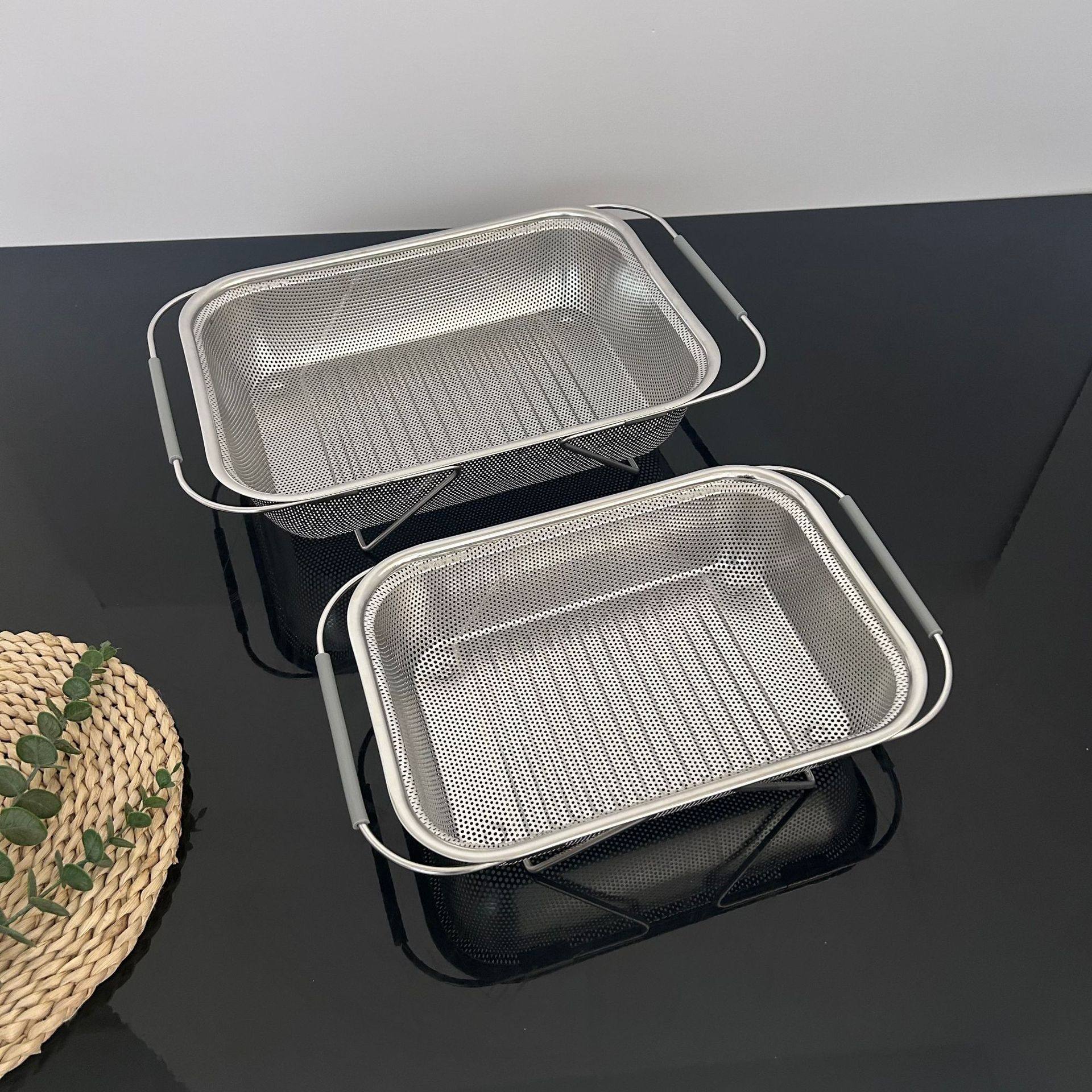 Cross-Border 201 Stainless Steel Drain Basket Retractable Sink Sink Storage Household Dish Rack Fruit and Vegetable Storage Rack