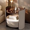 Italian Saddle Leather Round Bedside Table Modern Small Apartment High-end Solid Wood Bucket Cabinet Bedroom Bedside Cabinet Storage Cabinet