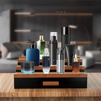 Cross-Border Multi-Layer Solid Wood Perfume Rack with Drawer Jewelry Box Ladder Storage Rack Wooden Perfume Display Rack Storage Box
