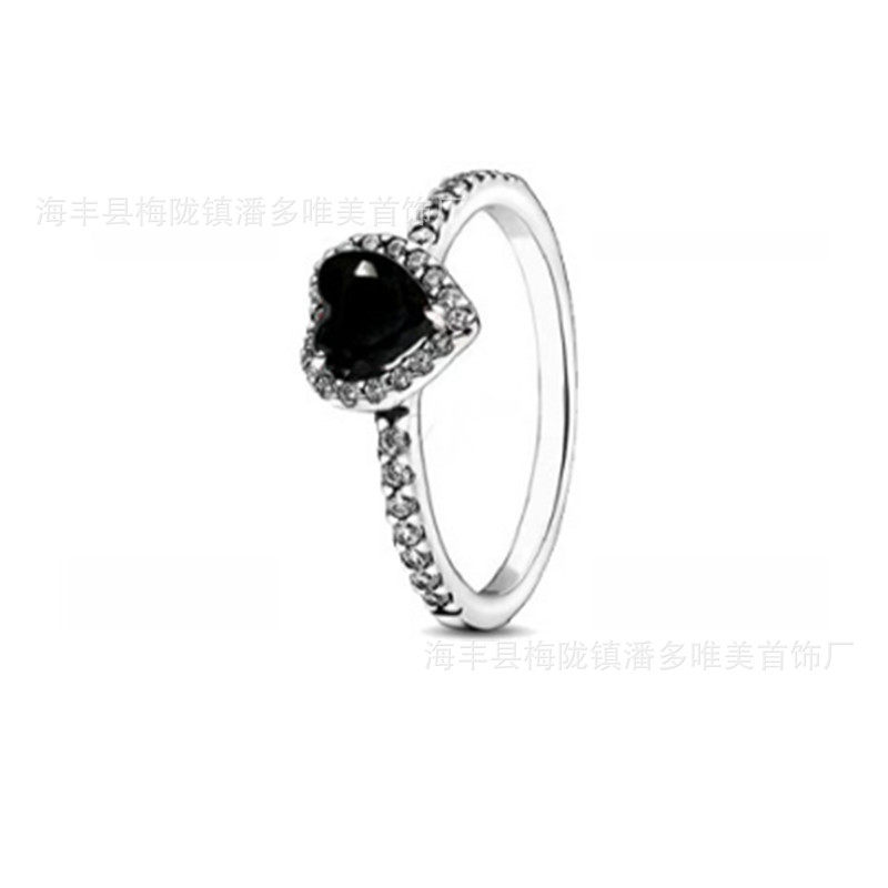 Panjia 925 White Copper Silver-Plated Diamond Gemstone Colorful Heart Ring Fashion Ring Series