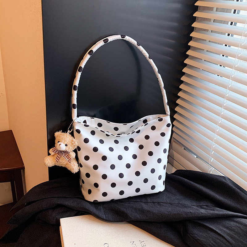 ผ้าไนลอนแบบพกพา polka dot กระเป๋าสำหรับผู้หญิงผู้ชาย 2024 ให...