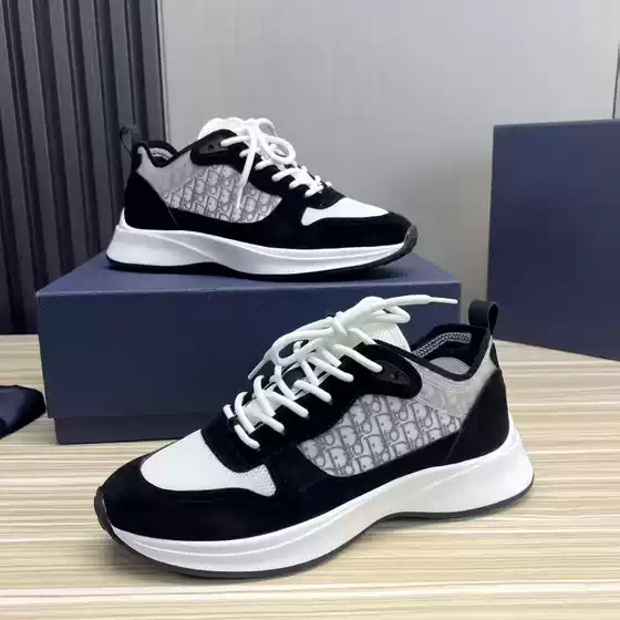 European Style B25 Trendy D-Letter Low-Top Casual Men's Shoes with Monogram Embroidery, Thick-Soled Lace-Up Breathable Sneakers