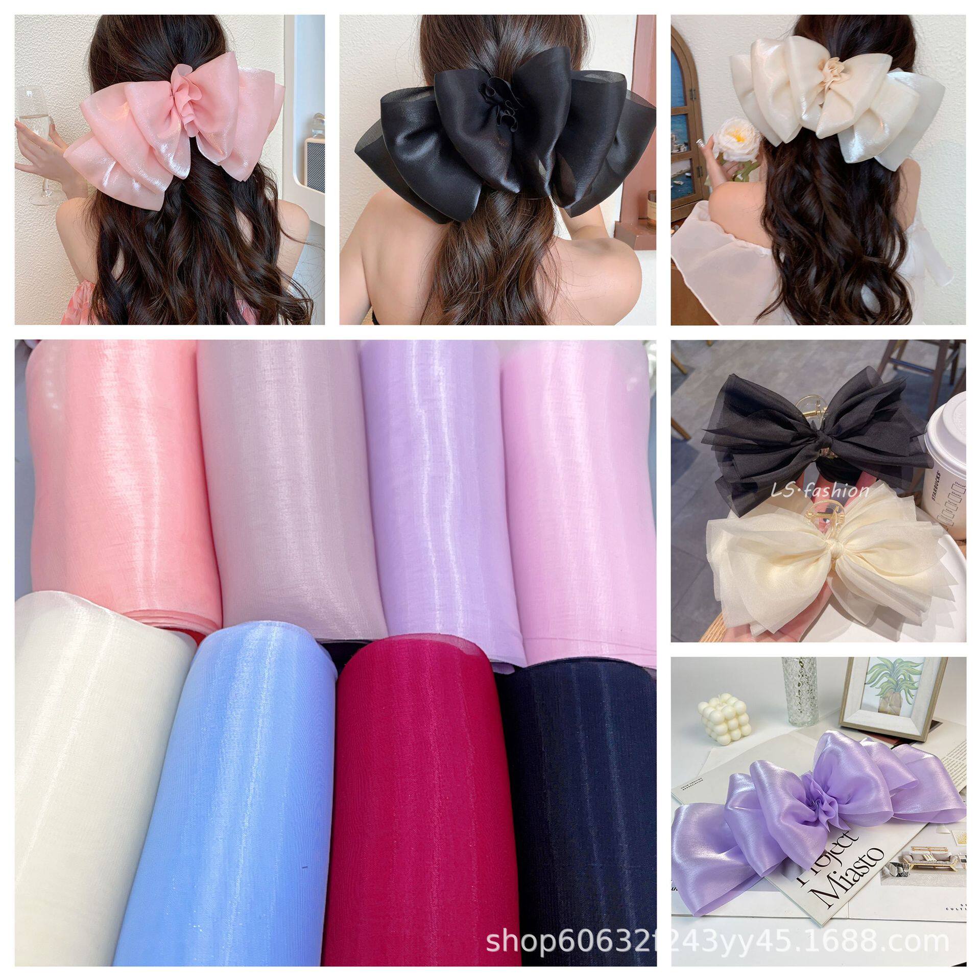 โบว์ผ้าไหมเงางาม 12 ซม. ประดับมุก ทำมือ DIY ที่หนีบผมแนวเทพนิยายสำหรับเด็ก วัสดุเครื่องประดับ