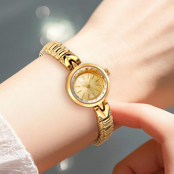 Gulena Small Ice Sugar Kaleidoscope Brass Mini Dial Vintage Retro Style Women's Quartz Small Gold Watch Wristwatch