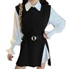 2025 Early Spring New Suit for Women Korean Style Slim Mid-Length Shirt Lace-Up Waist Knitted Vest Two-Piece Set for Women