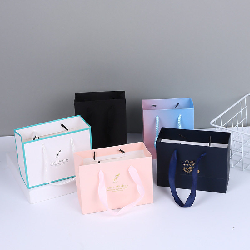 Handbag Gift Paper Bag Gift Clothing Packaging Bag Gradient Solid Color Holiday Gift Bag Accompanying Cowhide Bag