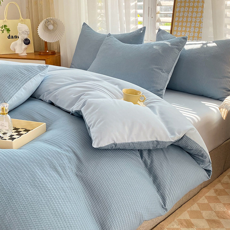 New four-piece waffle solid color quilt cover student dormitory single bed product summer bed sheet three-piece home textile wholesale