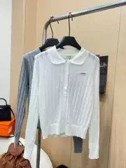Correct Version 26 Spring New Style Miu Series Hollow-Out White Flower Series Doll Collar Polo Knit Top for Women