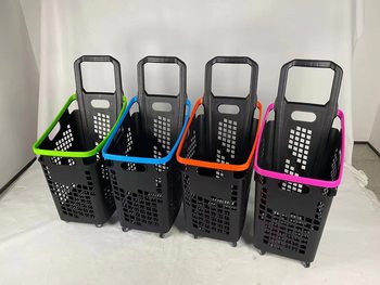 Large Plastic Shopping Basket with Wheels for Malls and Supermarkets, Suitable for Home Use, Convenience Stores, and Grocery Shopping