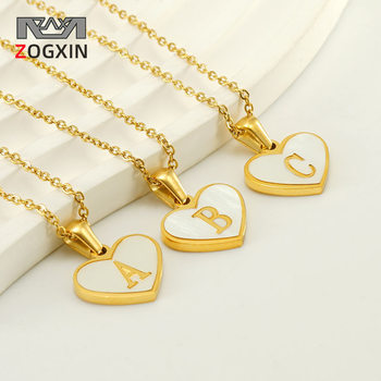 Cross-border explosions 26 English letters love inlaid shell necklace female European and American temperament Joker stainless steel letter pendant