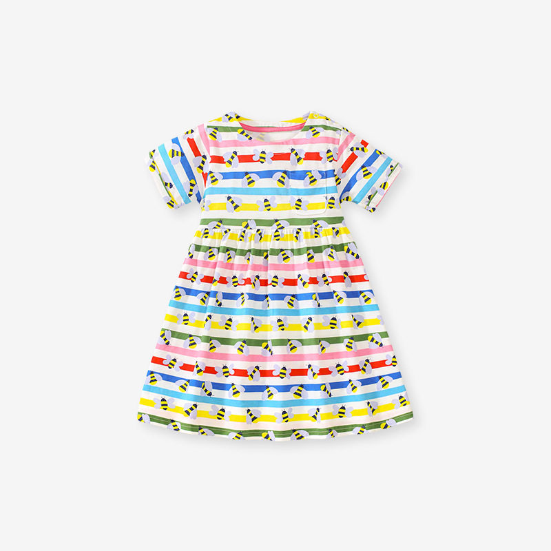 Girls' New Summer Short-Sleeve Dress, Style Cotton Cartoon Princess Dress