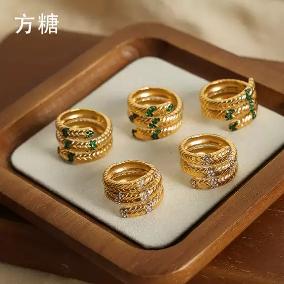 Niche Simple Geometric Jewelry Carving Blade Chain Shape Three-layer Stacked Wear Wind and Diamond Design Titanium Steel Open Ring