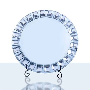 Glass Plate 33cm Mirror Handmade Diamond Western-style Dining Table Decorative Glass Plate Mirror Glass Plate