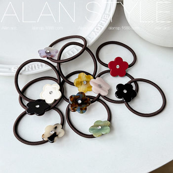 Korean Style Ins Style Acetate Diamond Flower Headband High Ponytail High Elastic Rubber Band Ball Hair Rope Hair Tie Hair Accessories