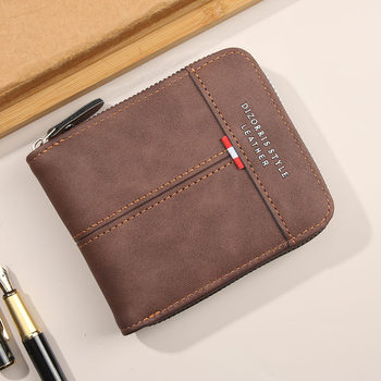 2025 New Cross-border Men's Wallet Short Horizontal Zipper Tri-fold Coin Purse Vintage Casual Buckle Quartet Bag