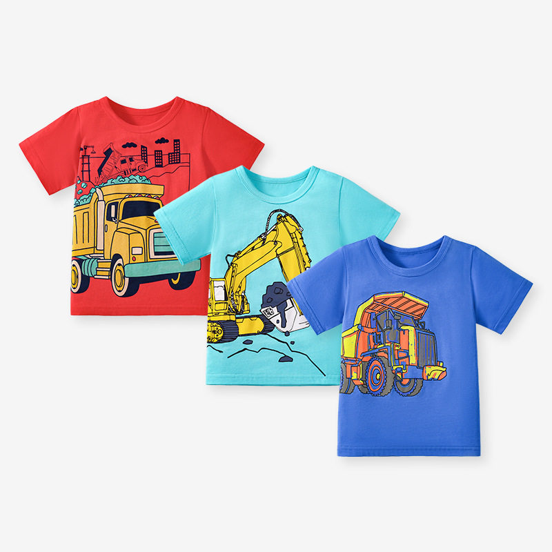 Boys' Summer Cartoon Car Cotton Short-Sleeve T-Shirt Three-Pack from Factory, Kids' Tee