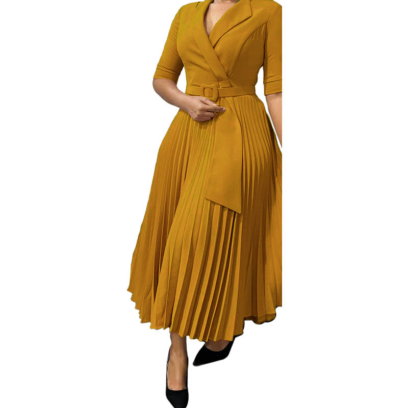 Plus Size African Dress Stylish Suit Collar Pleated Waist Design Fall Winter Collection Wholesale Available