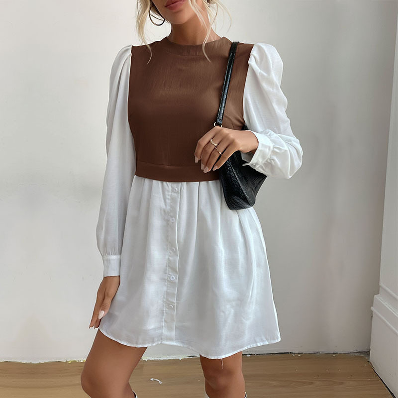 Color Block Long Sleeve Dress Round Neck Stylish Design Autumn Fashion Wholesale Available ready to ship
