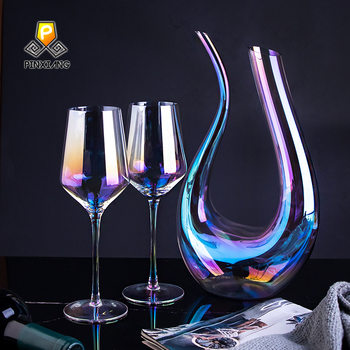 Hot Sale Colorful Crystal Red Wine Glass Set Harp U-shaped Decanter Set Simple Colorful High Foot Wine Glass