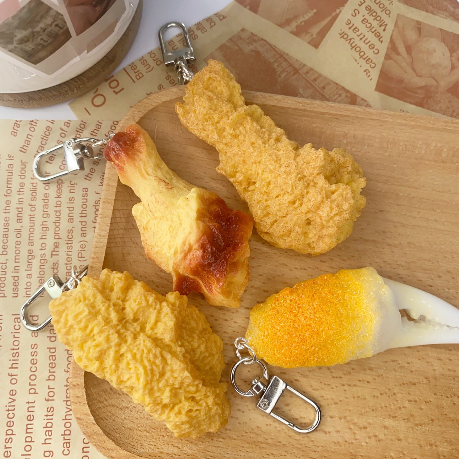 Simulated Meat Keychain Fried Chicken Barbecue Oden Food Toy Pendant Chicken Wings Ribs Food Model Bag Pendant