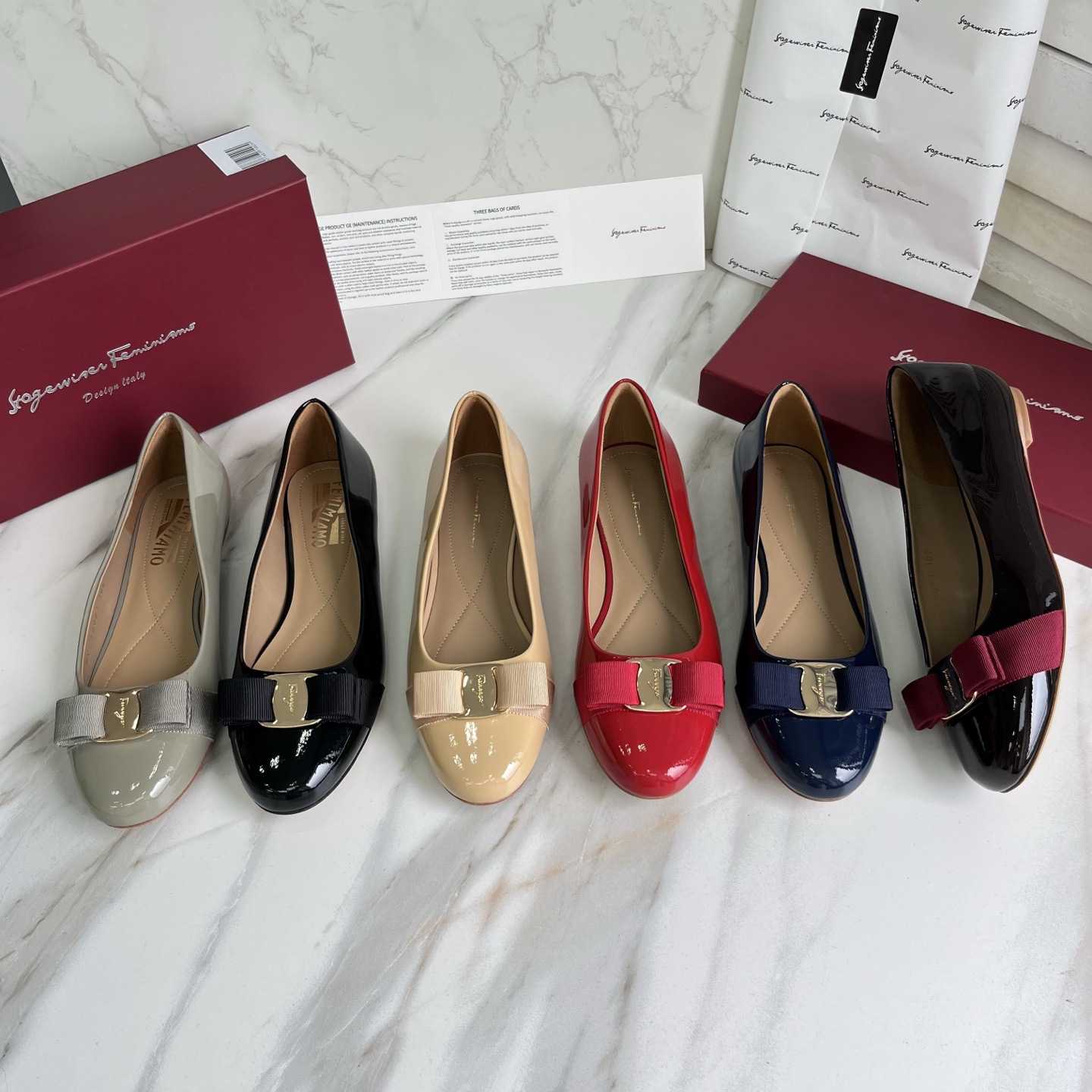 Fila Sf Replacement Versatile Classic Fashionable Shallow Round Toe Bow Patent Leather Flats Bottom Elegant Versatile Flats for Women