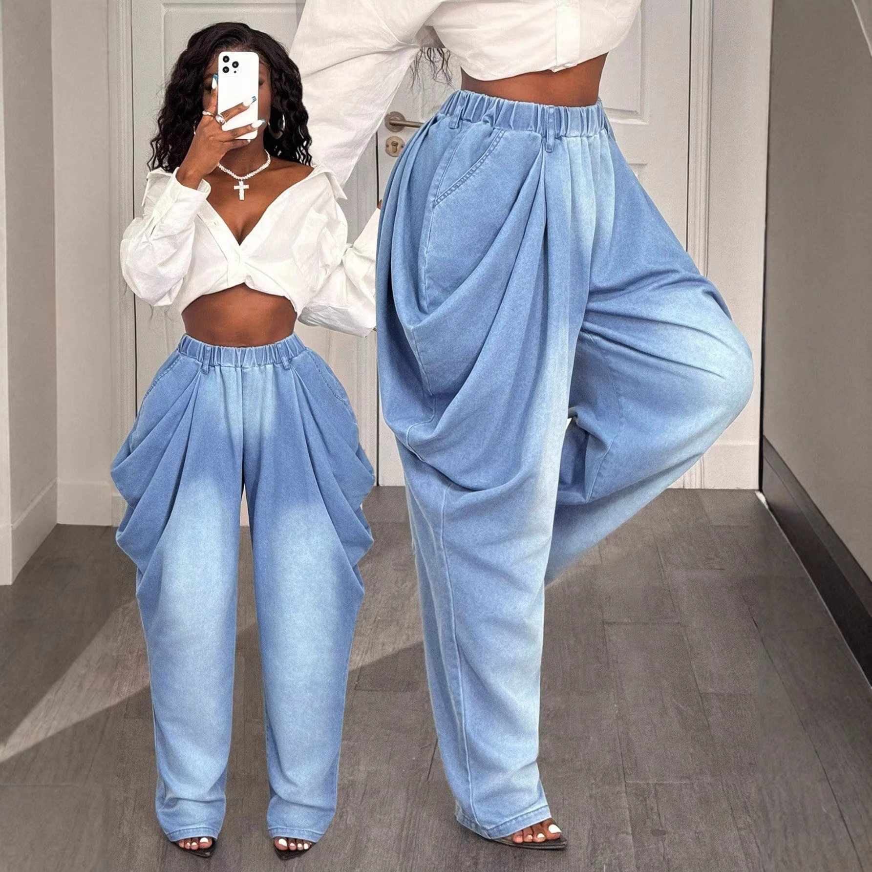 Loose Fit Wide Leg Denim Trousers Flattering Versatile Comfortable Casual Wear for Women Wholesale Available