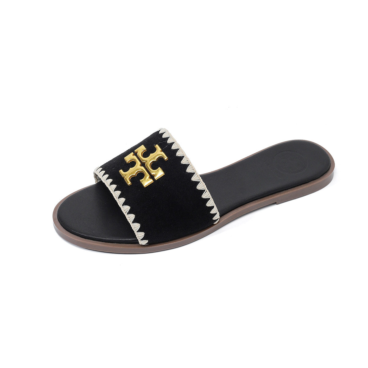 Tb Summer Versatile Flat French Casual Women's Genuine Leather Slip-On Lazy Slippers Open-Toe Sandals