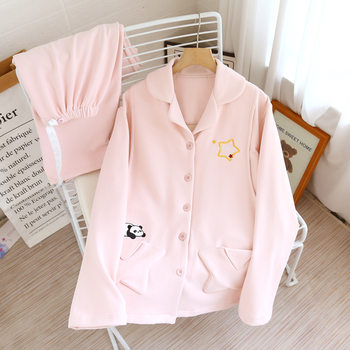 Maternity Pajamas Autumn and Winter Thickeneded German Velvet Mulberry Silk Suit Pregnancy and Postpartum Nursing Pajamas Confinement Clothes Autumn