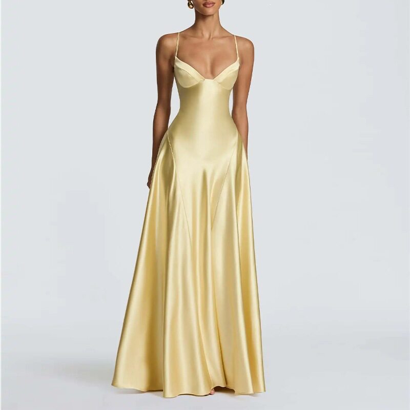 Womens Summer Dress Elegant Slim Fit Solid Color French Style Maxi Length Perfect for Casual or Formal Occasions