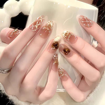 10-Piece Set of Luxury Princess-Style French Dazzling Brightening Press-On Nails Wholesale