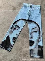 Cross-Border Foreign Trade Hot-Selling Item 2026: 3D Digital Print Straight-Leg Jeans, High Street Fashion Brand, Unisex Style