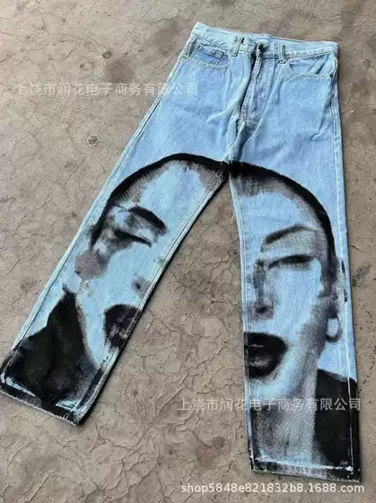 Cross-Border Foreign Trade Hot-Selling Item 2026: 3D Digital Print Straight-Leg Jeans, High Street Fashion Brand, Unisex Style