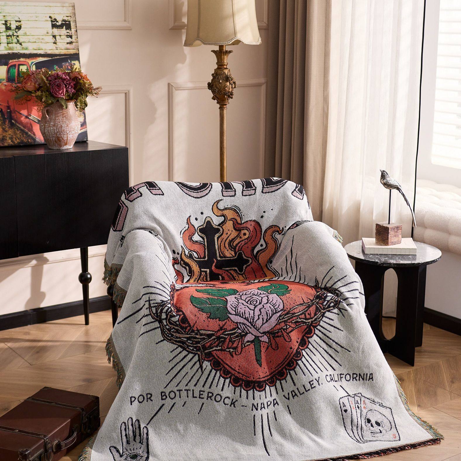 New Ins Style Multifunctional Thread Blanket Camping Style Bedroom Living Room Cotton Thread Blanket Sofa Cushion Blanket Decorative Sofa Cover