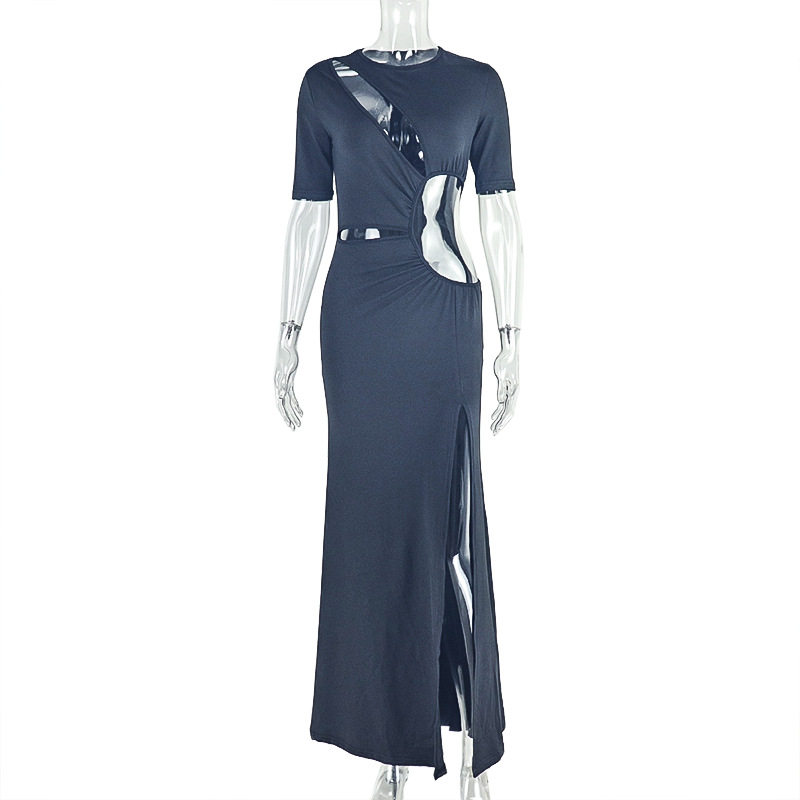 Fashionable Womens Dress Hollow Out Asymmetrical Hem Ruched Design Elegant Evening Wear Wholesale Available