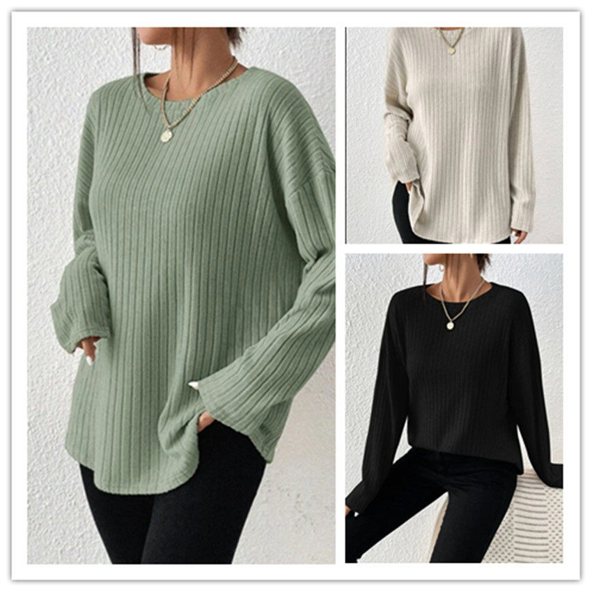 Casual Loose Fit Solid Color Sweater Round Neck Autumn Winter Comfortable Fabric Wholesale Available